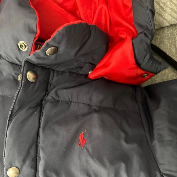 Polo Ralph Lauren Navy Blue/Red Kids Puffer Hooded Jacket - SZ M 10/12 - Picture 9 of 9